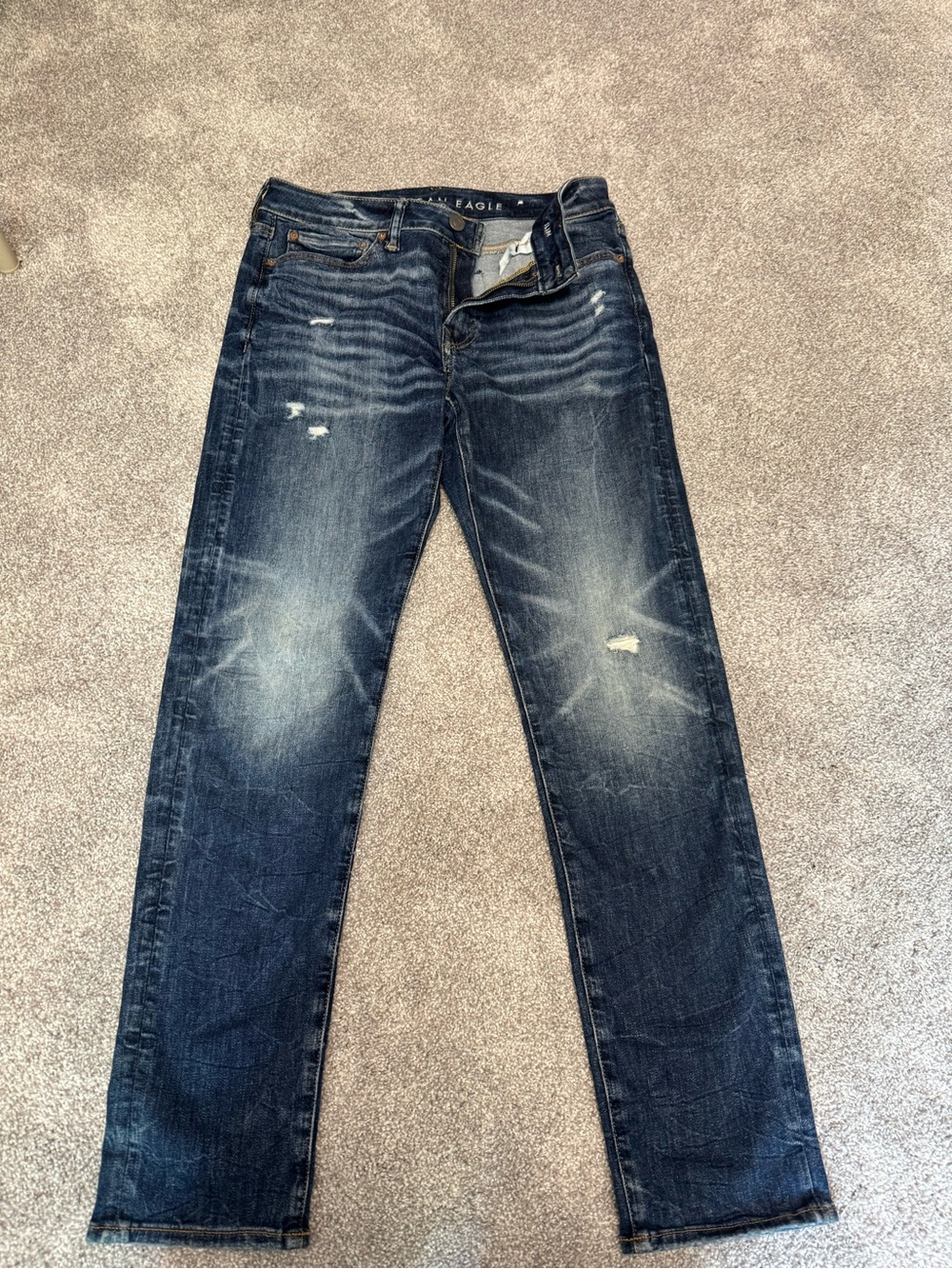 American‎ Eagle Outfitters Men’s Dark Blue Distressed Straight Jeans SLIM 31x32